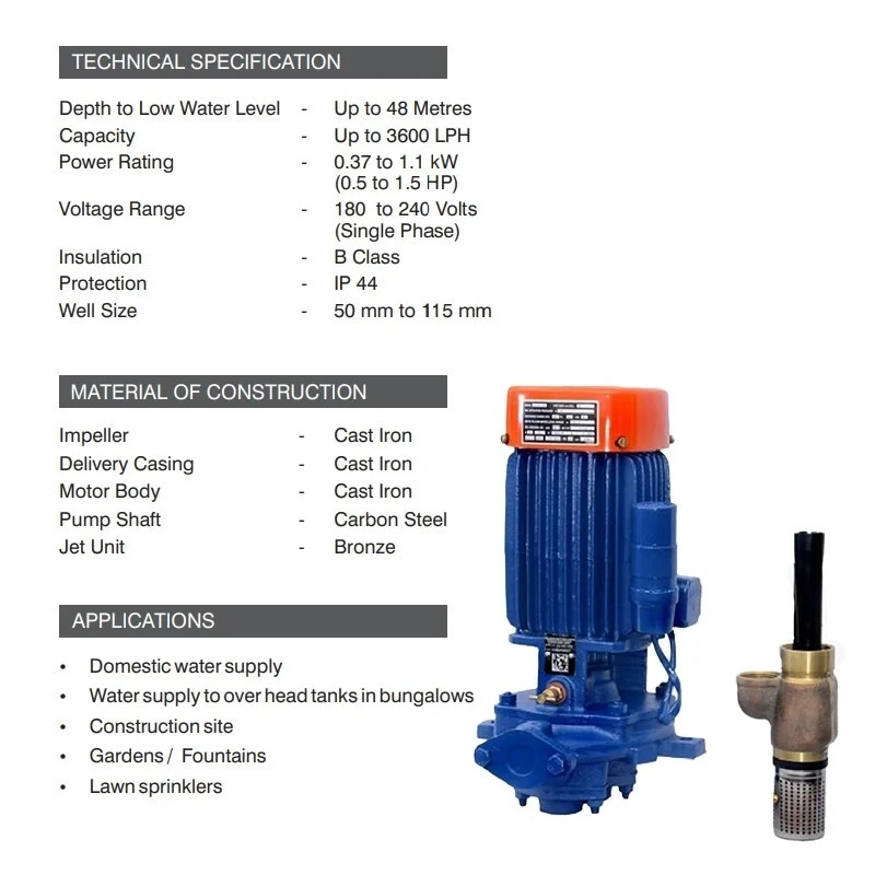  Kirloskar 1 HP KJT-12V TWIN TYPE 2STG GM JET Jet Pump Image-4