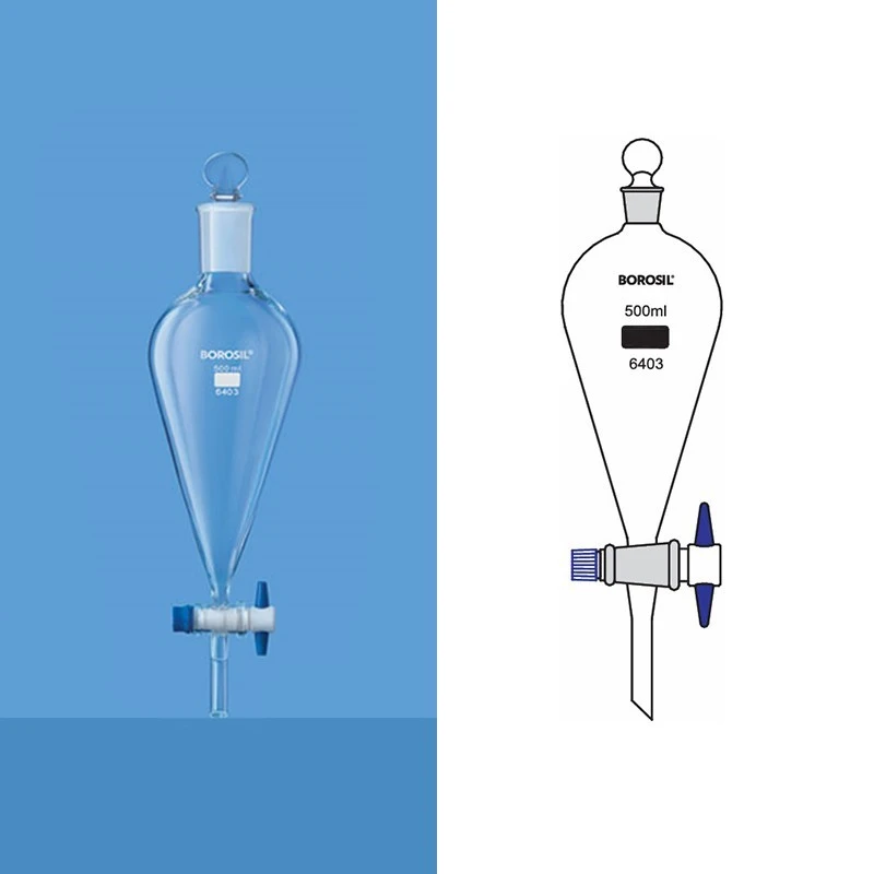 Borosil 6403-Pear Shape Separating Funnel With PTFE Stopcock image-1