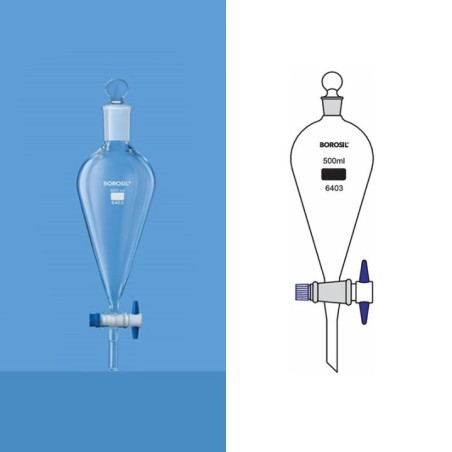 Borosil 6403-Pear Shape Separating Funnel With PTFE Stopcock image-1
