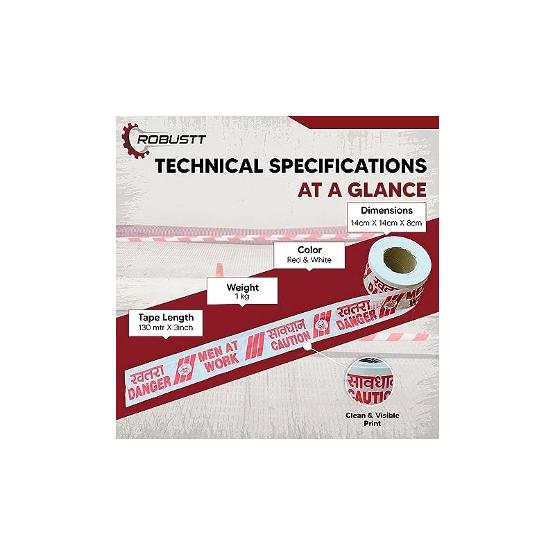 Buy Robustt PVC Caution Tape 3Inx130m White & Red at best price