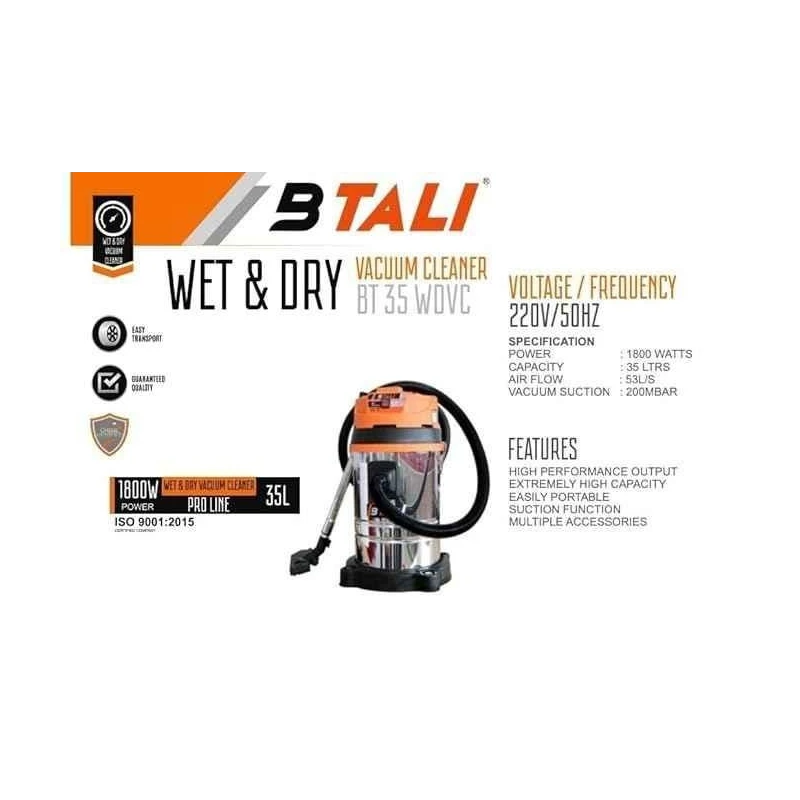 Btali 1800W Orange & Black Wet & Dry Vacuum Cleaner BT 35WDVC image-3