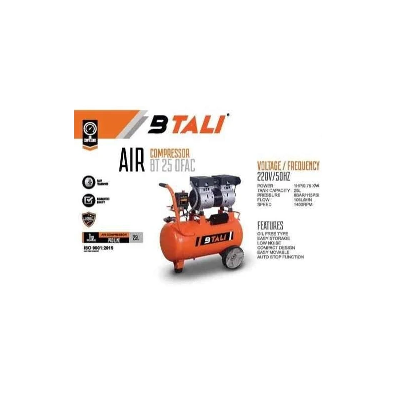 Btali 25L 1HP Oil Free Air Compressor BT 25 OFAC Proline image-3