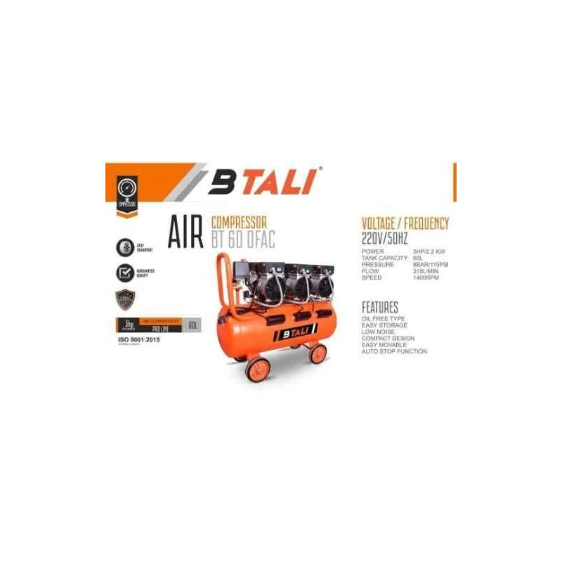 Btali 60L 3HP Oil Free Air Compressor BT 60 OFAC Proline image-2