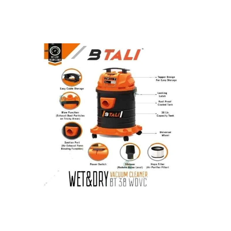 Btali 1800W 38L HEPA Filter Wet & Dry Vacuum Cleaner with Accessories BT 38 WDVC image-9