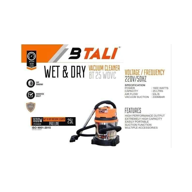 Btali 1600W Orange & Black Wet & Dry Vacuum Cleaner BT 25WDVC image-3