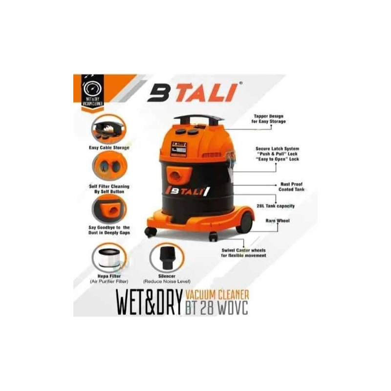 Btali 1600W 28L HEPA Filter Wet & Dry Vacuum Cleaner with Accessories BT 28 WDVC image-1