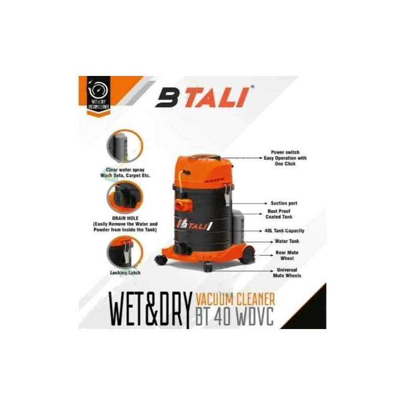 Btali 1800W 40L HEPA Filter Wet & Dry Vacuum Cleaner with Accessories BT 40 WDVC image-4