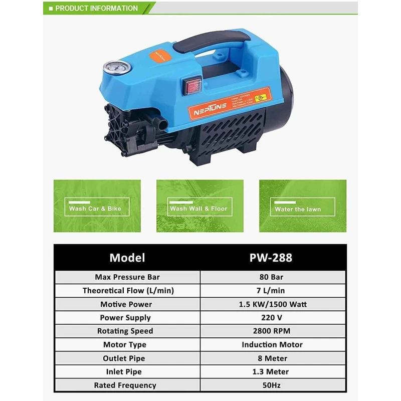 Neptune PW-288 1500W 80 bar Pressure Washer Pump image-5