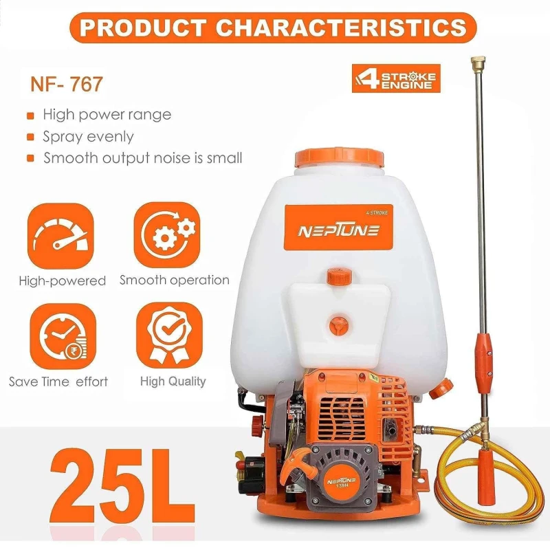 Neptune NF-767 25L 1HP 4 Stroke White Knapsack Petrol Engine Power Sprayer image-1