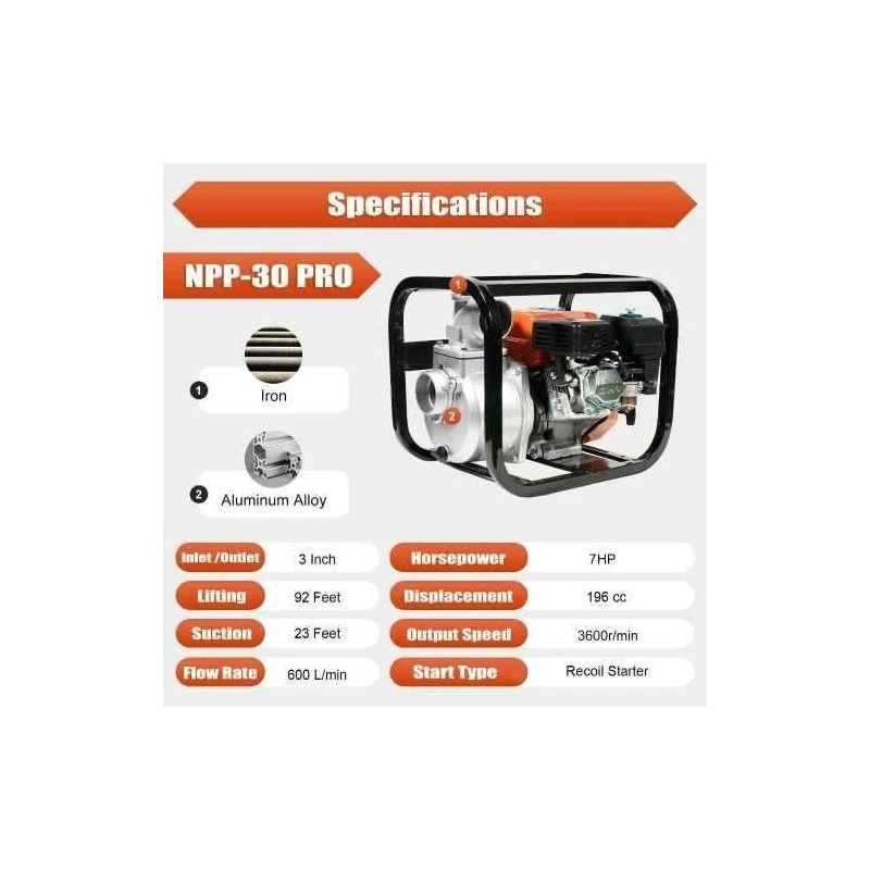 Neptune NPP-30 Pro 7HP 4 Stroke 196cc Petrol Water Pump Set image-6