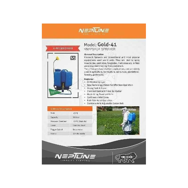 Neptune Gold-41 16L Blue Knapsack Garden Hitech Hand Sprayer image-3