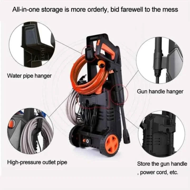iBELL 1400W 100bar Black and Orange High Pressure Car Washing Machine Wind-66 image-4