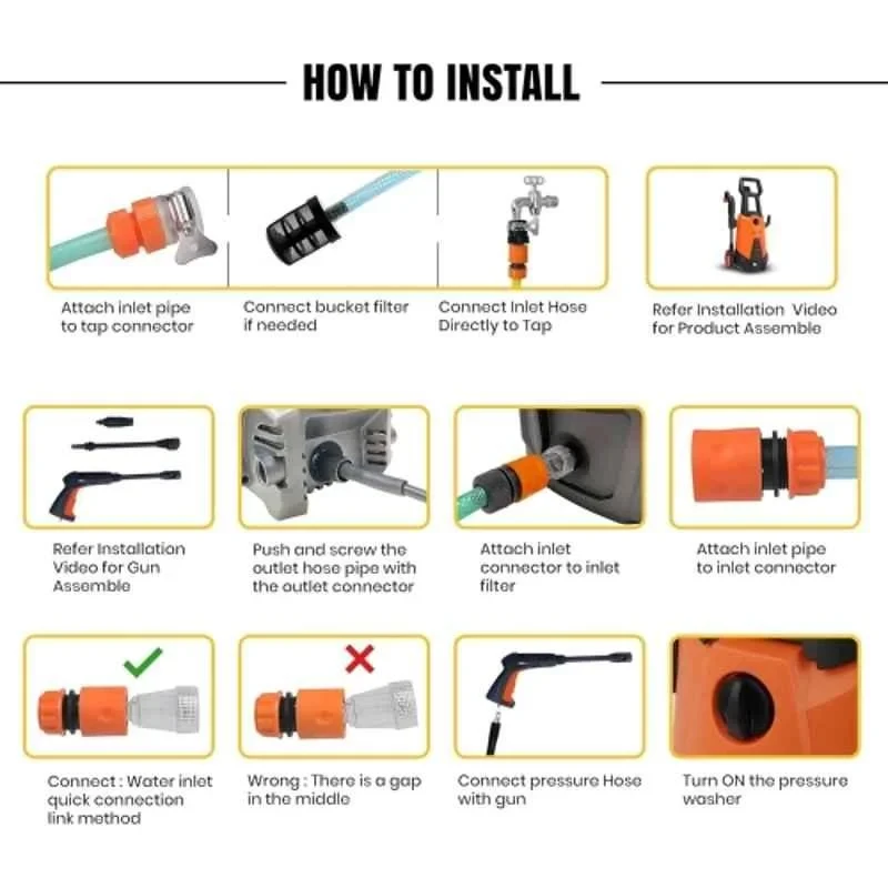 iBELL 1400W 100bar Black and Orange High Pressure Car Washing Machine Wind-66 image-8