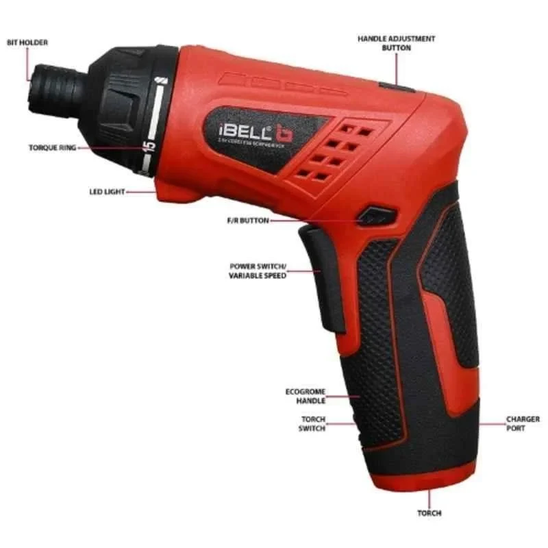 iBELL 3.6 VDC 1500mAh Cordless Rechargeable Red Electric Screwdriver IBL MS06-16 image-5