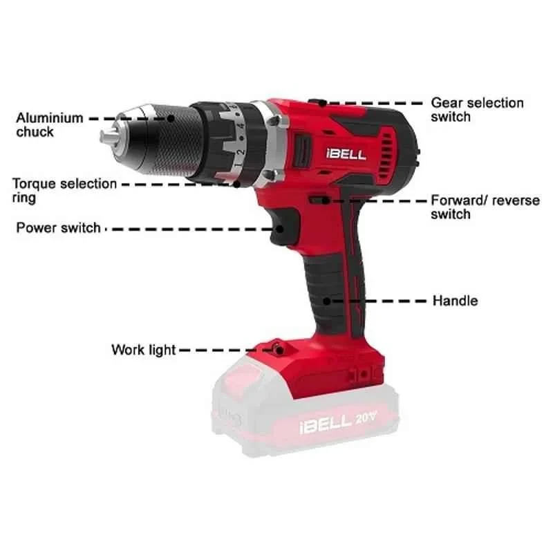 iBELL 20V 550W Cordless Impact Drill Battery and Charger Not Included CD20-55 image-2
