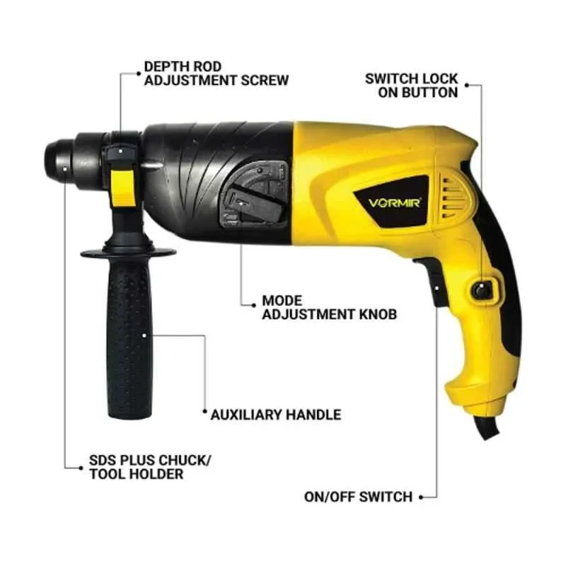 iBELL 500W SDS Plus Heavy Duty Rotary Hammer Drill with Safety Clutch 2 Functions Vibration Control Vormir VRH20-25 image-2