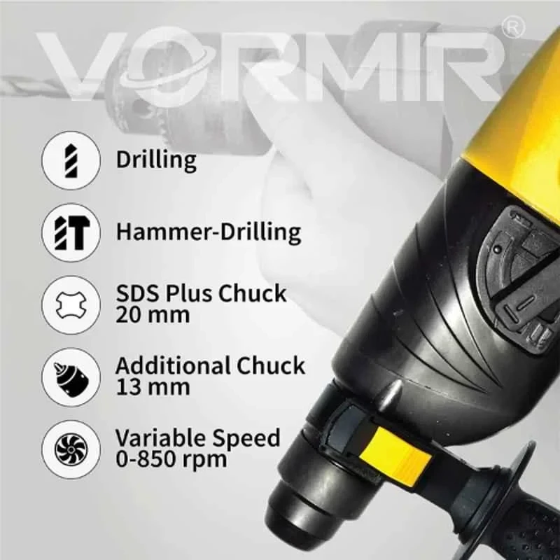 iBELL 500W SDS Plus Heavy Duty Rotary Hammer Drill with Safety Clutch 2 Functions Vibration Control Vormir VRH20-25 image-3