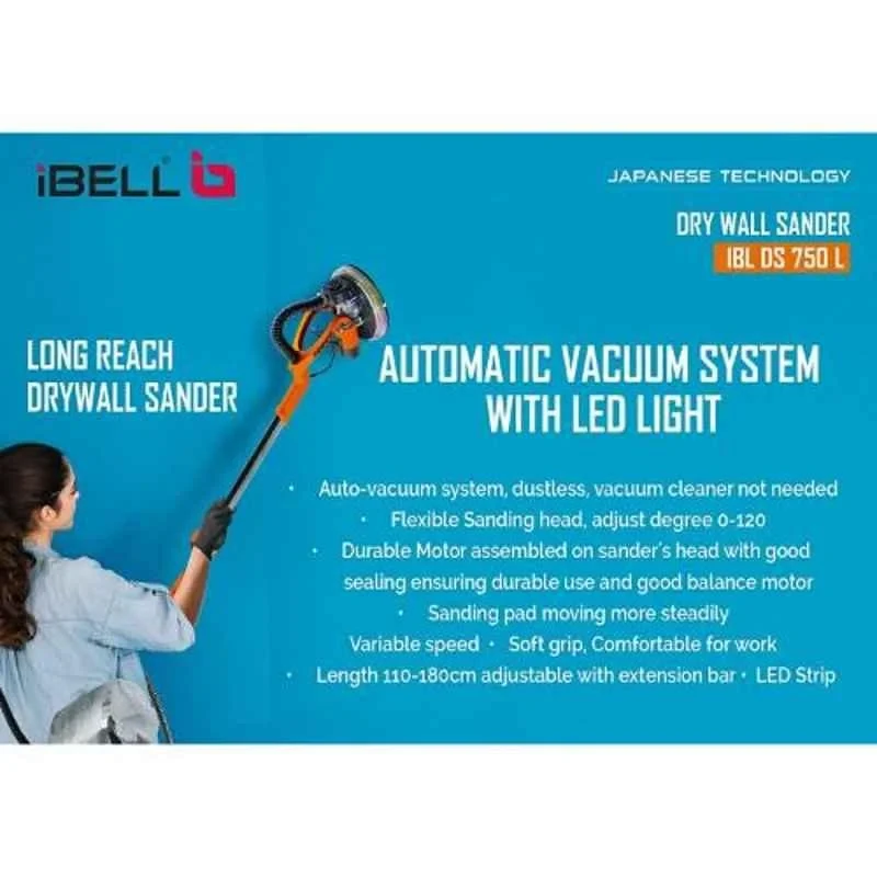 iBELL 750W Black and Orange Dry Wall Sander with LED Light DS750L image-4