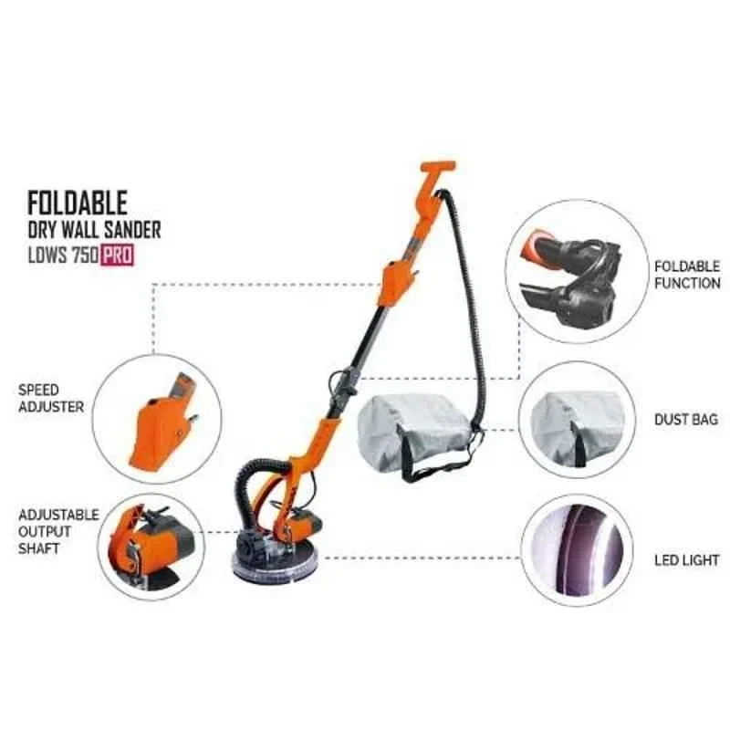 iBELL 750W Black and Orange Long Arm Dry Wall Sander with LED Light LDWS 750PRO image-2