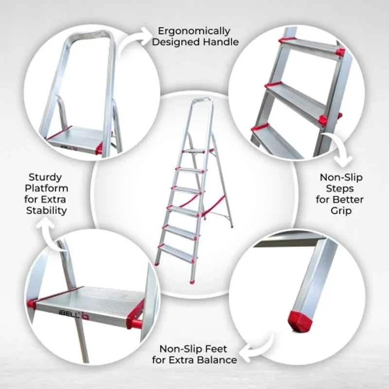 iBELL 6 Step Aluminium Foldable Ladder for Home with Sure Hinge Technology JY006 image-4
