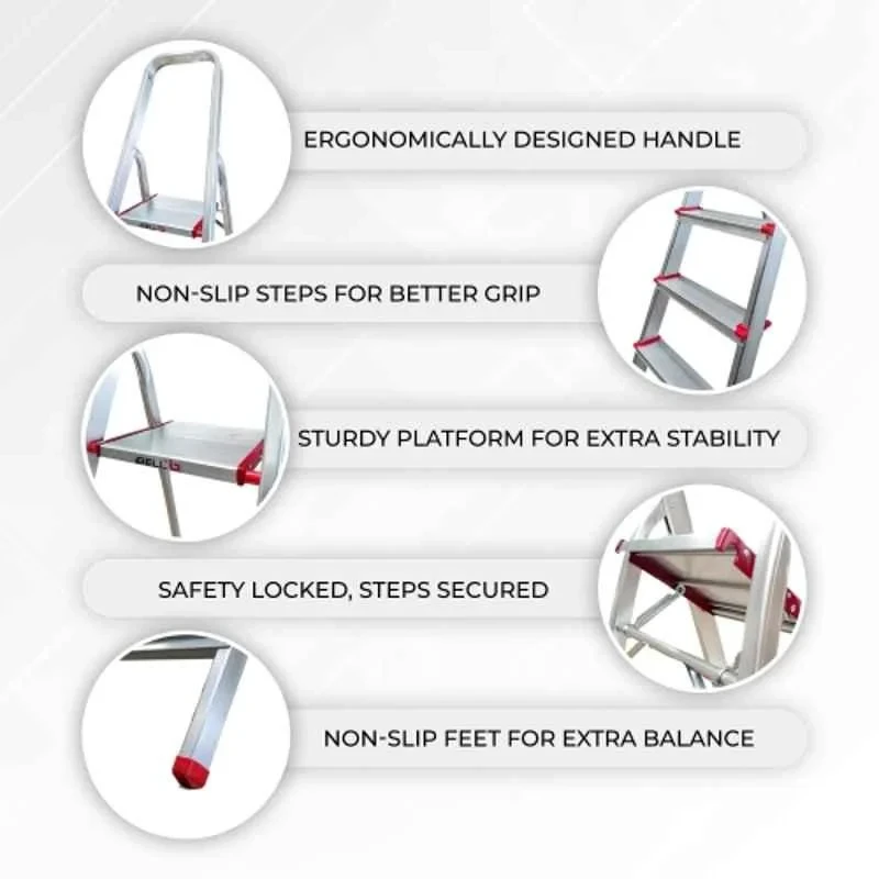 iBELL 5 Step Aluminium Foldable Ladder for Home with Sure Hinge Technology JY005 image-4