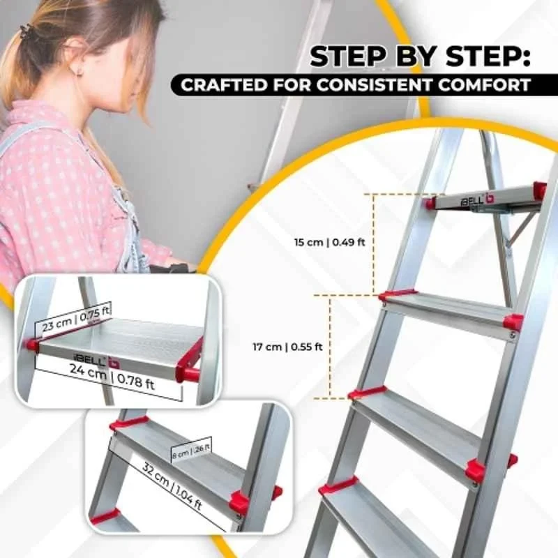 iBELL 5 Step Aluminium Foldable Ladder for Home with Sure Hinge Technology JY005 image-5