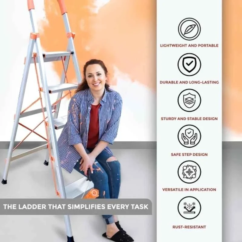 iBELL 150kg 6 Step Aluminium Heavy-Duty Foldable Ladder with Anti-Slip Wide Pedals JY106 image-2