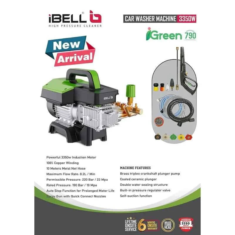 iBELL 220bar 8.2lpm 3350W Induction Motor Green High Pressure Washer with Accessories iGreen790 image-3