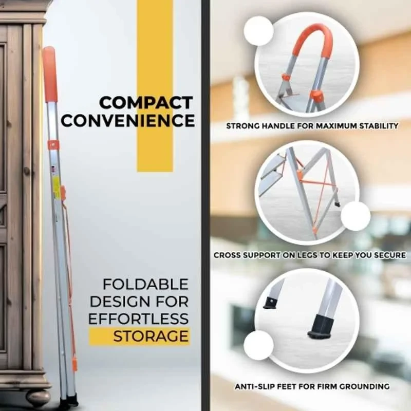 iBELL 150kg 4 Step Aluminium Heavy-Duty Foldable Ladder with Anti-Slip Wide Pedals JY104 image-4