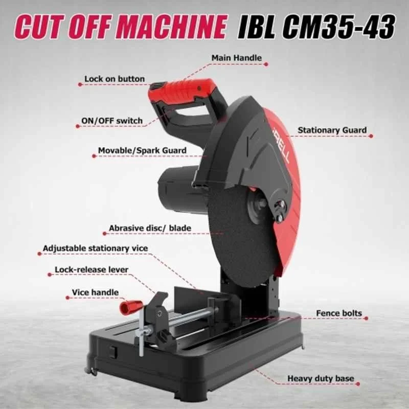 iBELL 2400W 355mm 4200rpm High Performance Cut-Off Saw & Chop Saw Machine with Safety Lock & Side Handle CM35-43 image-3