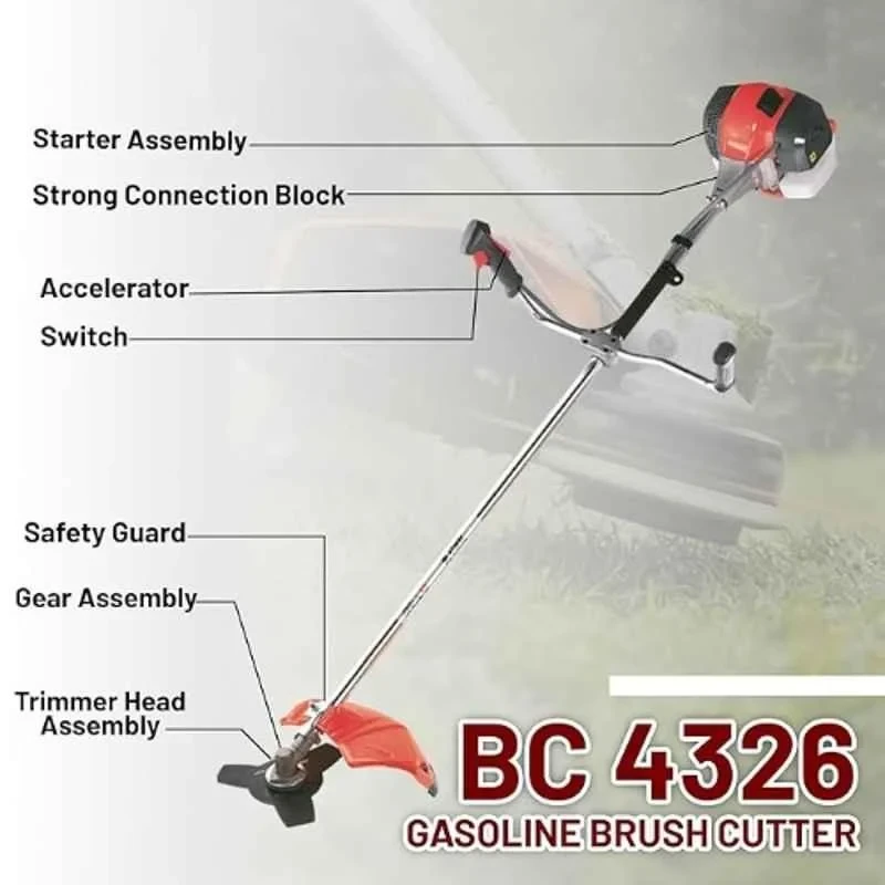iBELL 1.25kW 2 Stroke Red Gasoline Brush Cutter with 26mm Shaft 4326 BC image-2
