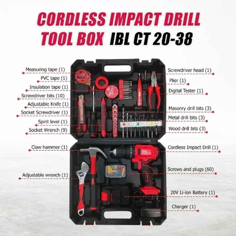 iBELL 0-1450rpm 38Nm 20V Professional Cordless Impact Drill Tool Box CT20-38 image-3