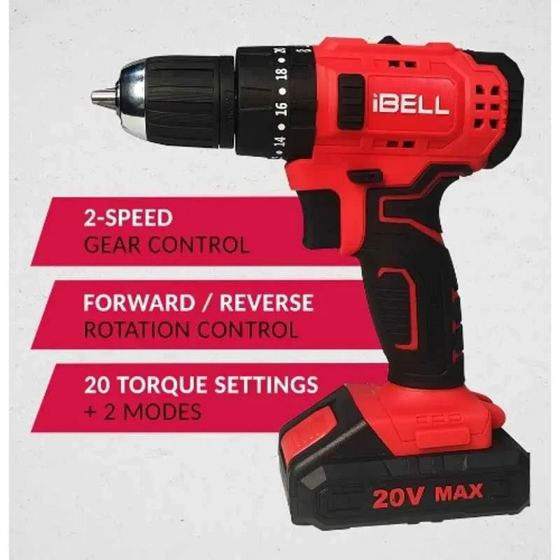 iBELL 0-1450rpm 38Nm 20V Professional Cordless Impact Drill Tool Box CT20-38 image-5