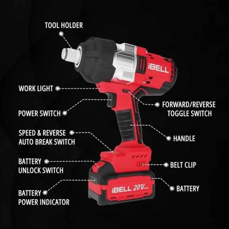 iBELL 1000Nm 20V Max Cordless Brushless Impact Wrench with Li-ion Battery & Charger BW1000 image-5