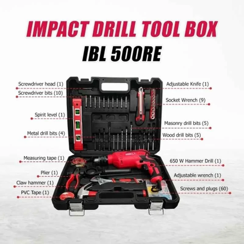 iBELL 13mm 650W 2800rpm Copper Motor Hammer Drill Kit with 101 Pcs Home Essential Accessories IBL 500RE image-3