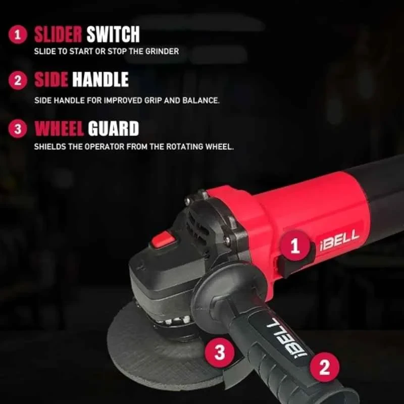 iBELL 1100W 11000rpm 115mm Angle Grinder with Grinding Wheel & Guard AG15-85 image-5