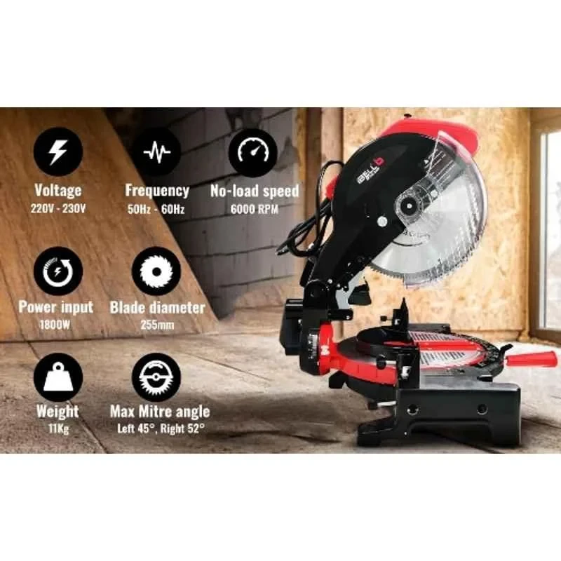 iBELL 1800W 6000rpm 10 inch Compound Mitre Saw with Adjustable Angles MS25-18 image-3
