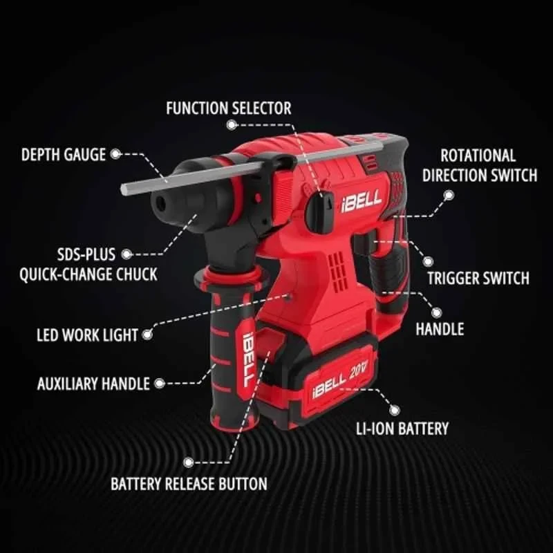 iBELL 1400rpm 2.2J Brushless Rotary Hammer Drill with 4Ah Battery & Charger BH22-47 image-3