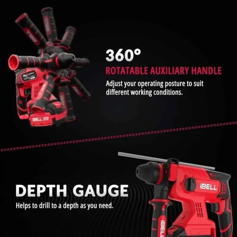 iBELL 1400rpm 2.2J Brushless Rotary Hammer Drill with 4Ah Battery & Charger BH22-47 image-4