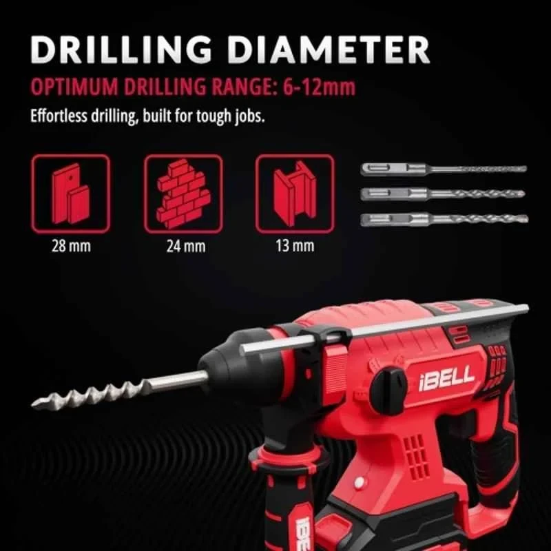 iBELL 1400rpm 2.2J Brushless Rotary Hammer Drill with 4Ah Battery & Charger BH22-47 image-7