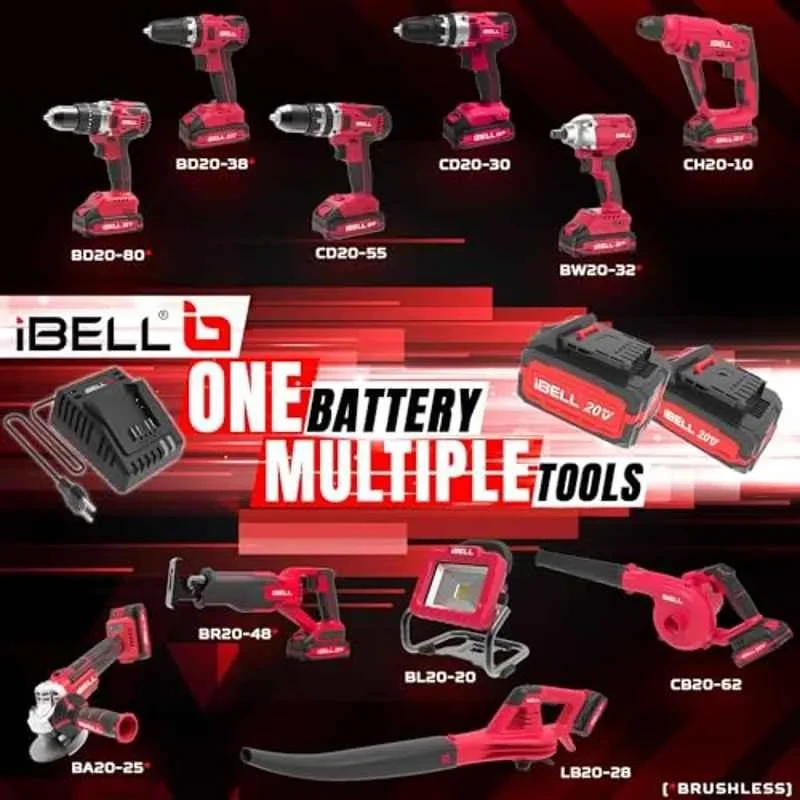 iBELL 20V Cordless Rotary Hammer Drill with 2Ah Battery & Charger CH20-10 image-2