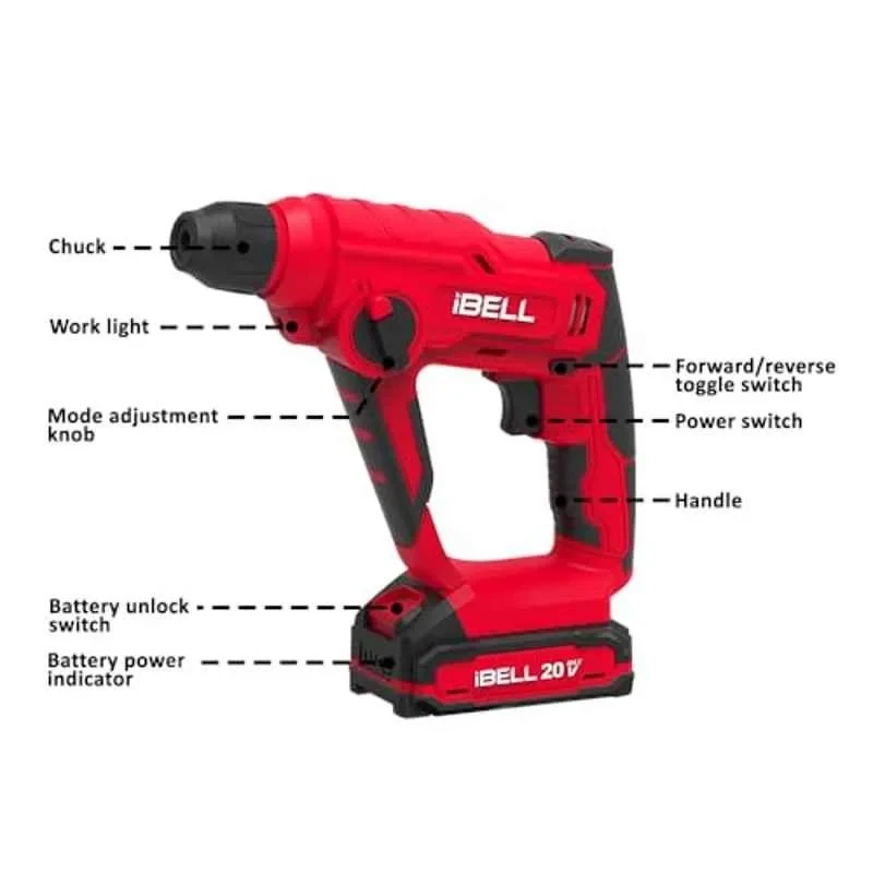 iBELL 20V Cordless Rotary Hammer Drill with 2Ah Battery & Charger CH20-10 image-3