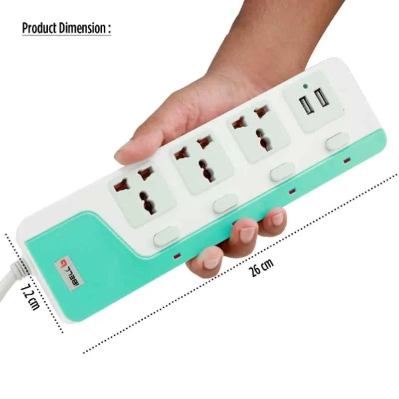 iBELL 2500W ABS White 3 Way Plug Board with 2 USB Socket & 5m Cord SG3245M image-5