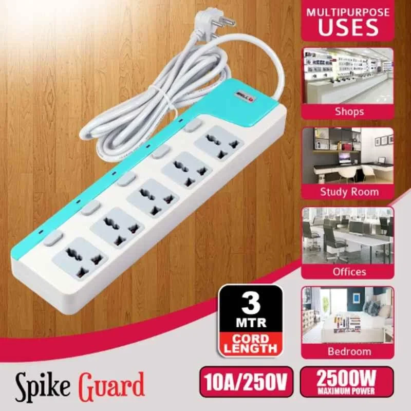 iBELL 2500W ABS White 5 Way Spike Guard with Individual Switch SG505X image-3