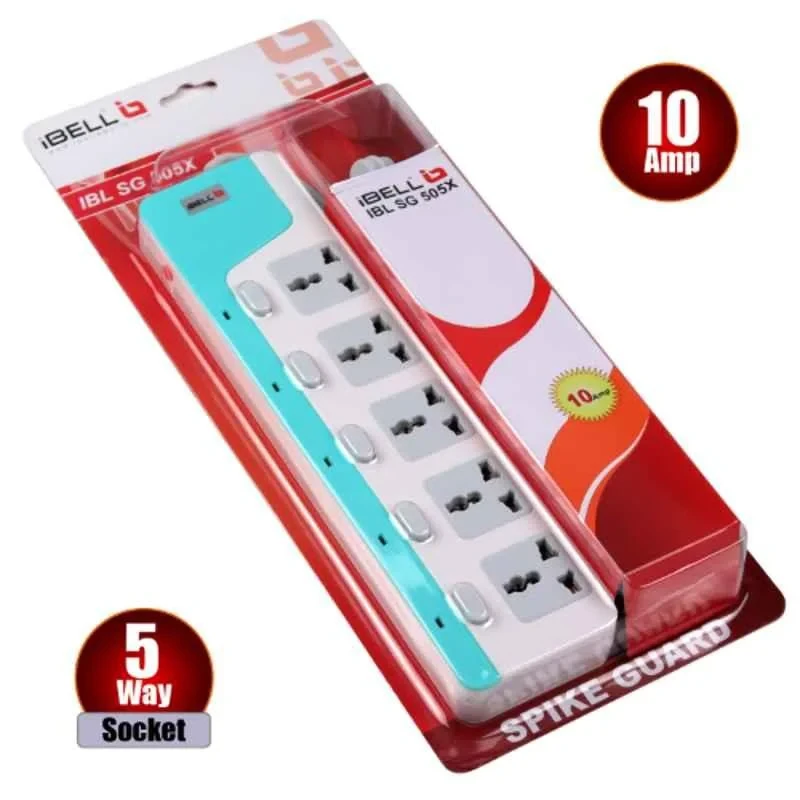 iBELL 2500W ABS White 5 Way Spike Guard with Individual Switch SG505X image-4