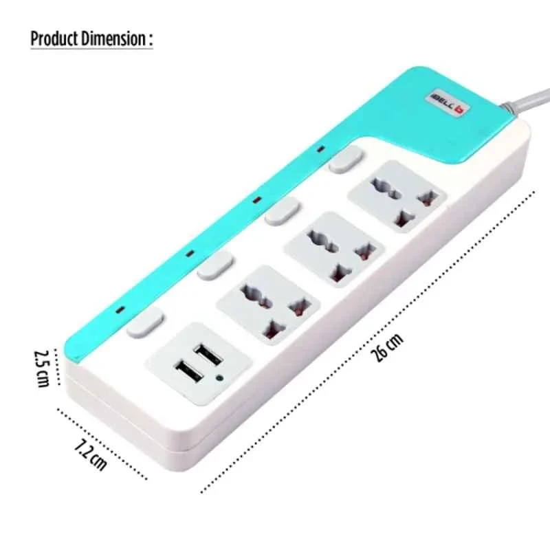 iBELL 2500W White ABS 3 Way Socket with 2 USB Spike Guard SG324X image-2