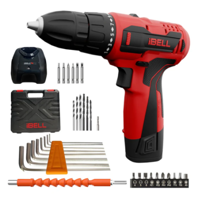 iBELL 12V DC 1500mAh Red Cordless Driver Drill with 1 Pc Charger 2 Pcs Battery & 32 Pcs Accessories IBL CD12-74 image-1