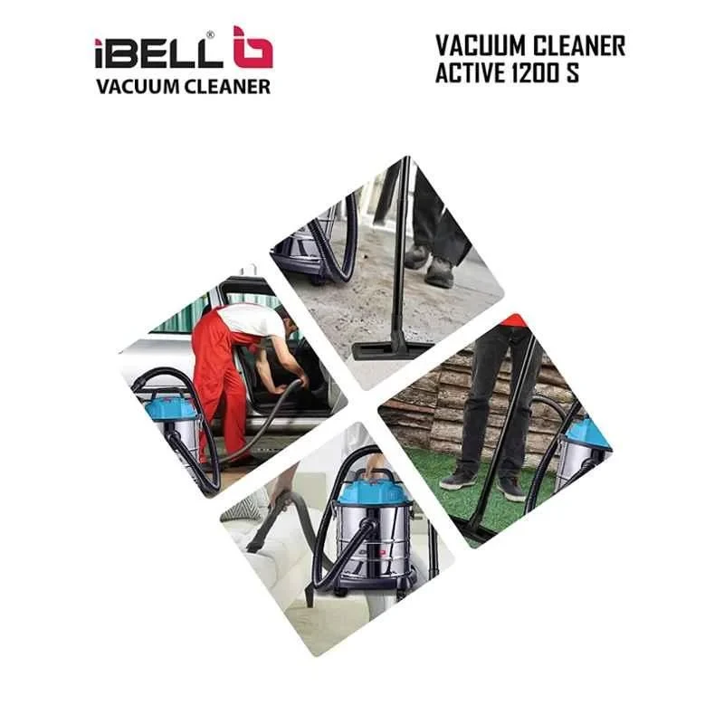 iBELL 1200W 17kPa 20L Stainless Steel Silver & Blue HEPA Canister Wet & Dry Vacuum Cleaner Active1200S image-3
