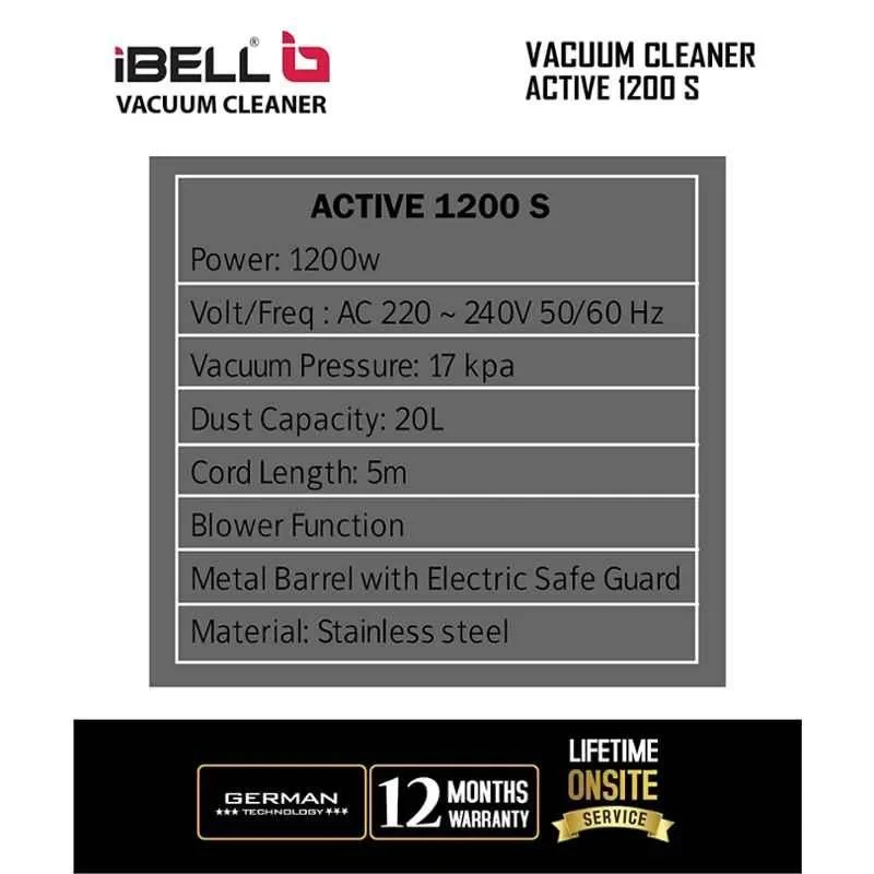 iBELL 1200W 17kPa 20L Stainless Steel Silver & Blue HEPA Canister Wet & Dry Vacuum Cleaner Active1200S image-5