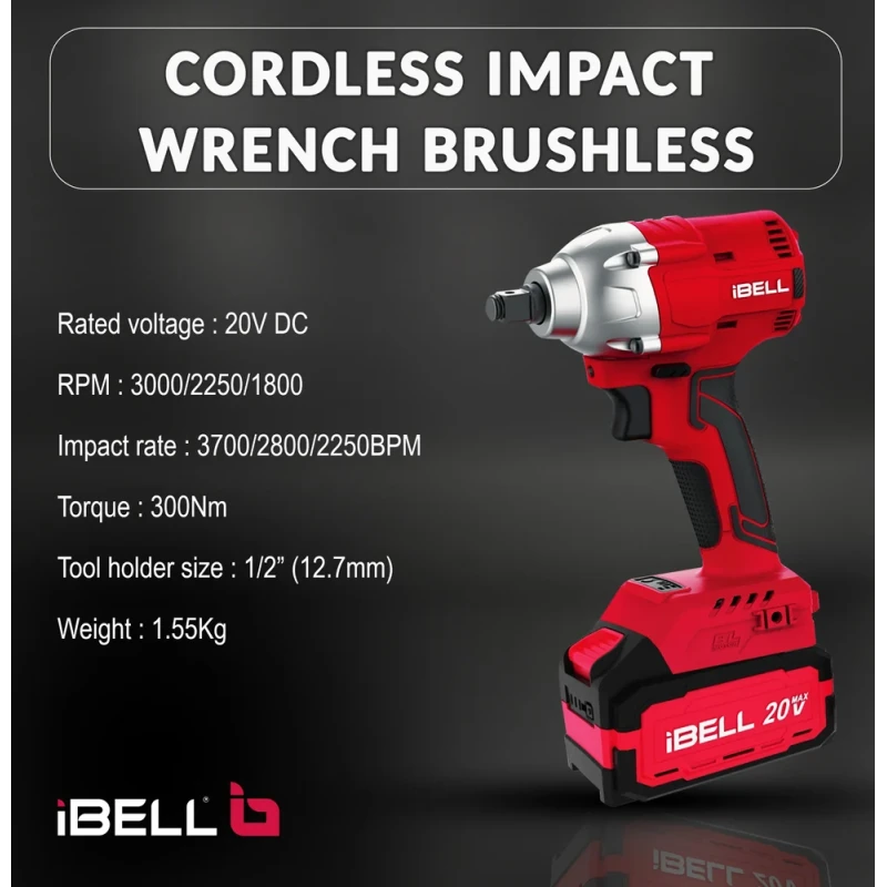 iBELL 20V Brushless Cordless Impact Wrench with 2Ah Battery & Charger BW20-32 image-5